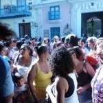 Crowd waiting outside Havana Cuba cathedral