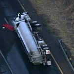 An oil tanker crash and oil spill closed northbound Interstate 17 about one mile south of Table Mesa Road in New River on Thursday morning. (Source: CBS 5 News)
