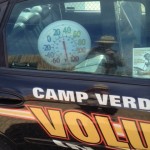 The temperature inside a parked police vehicle during Cornfest 2014 is a warning to parents and pet owners - never leave an unattended child or pet inside a vehicle!